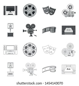 Vector illustration of television and filming sign. Set of television and viewing stock vector illustration.