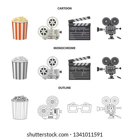 Vector illustration of television and filming symbol. Set of television and viewing vector icon for stock.