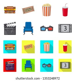 Vector illustration of television and filming symbol. Collection of television and viewing vector icon for stock.