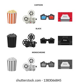 Vector illustration of television and filming symbol. Set of television and viewing stock symbol for web.