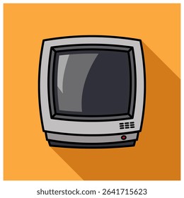 A vector illustration of a television with a long shadow on a orange background