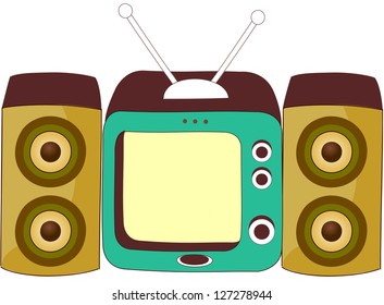 Ilustração vetorial de televisão com alto-falantes