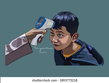 Vector Illustration of Temperature Scan, People wearing Surgical Mask, Face Mask, Medical Mask