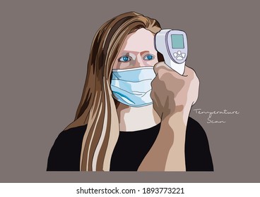 Vector Illustration of Temperature Scan, People wearing Surgical Mask, Face Mask, Medical Mask