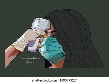 Vector Illustration of Temperature Scan, People wearing Surgical Mask, Face Mask, Medical Mask