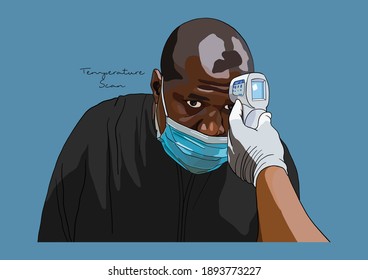 Vector Illustration of Temperature Scan, People wearing Surgical Mask, Face Mask, Medical Mask