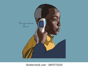 Vector Illustration of Temperature Scan, People wearing Surgical Mask, Face Mask, Medical Mask