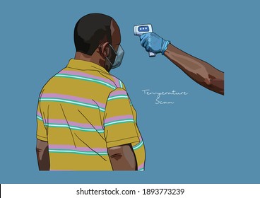 Vector Illustration of Temperature Scan, People wearing Surgical Mask, Face Mask, Medical Mask