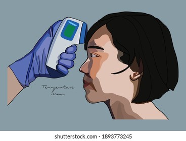 Vector Illustration of Temperature Scan, People wearing Surgical Mask, Face Mask, Medical Mask