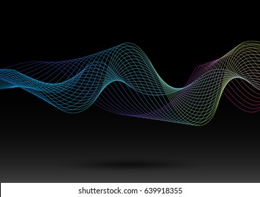 Vector illustration template abstract colorful wave effect background on black.