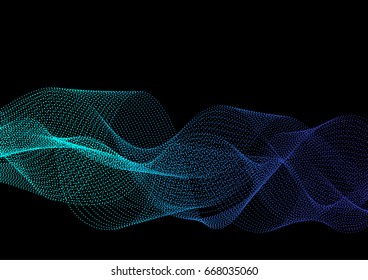Vector illustration template abstract dots wave effect background on black color.