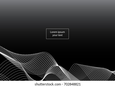 Vector illustration template abstract white wave effect background on black color for business.