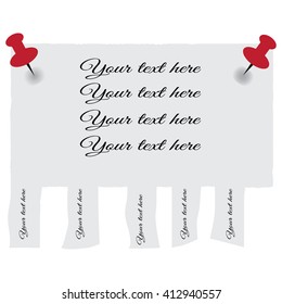 Vector illustration. Template ads attached to thumbtacks.