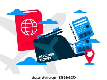 vector illustration of template of airline ticket and international passport