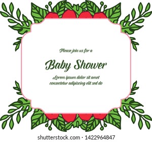 Vector illustration template baby shower for bright red flower frames