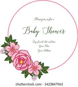 Vector illustration template baby shower with various abstract of pink rose flower frame