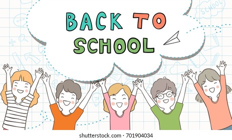 Vector illustration template background banner for education back to school with happy student.Draw doodle style.