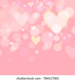 Vector illustration template background blur bokeh and little hearts on black color for Valentine'day.