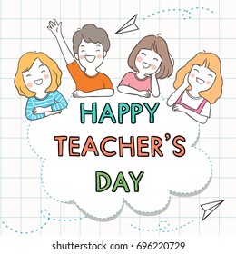 Vector illustration template background cute student  for education in teacher day.Doodle cartoon style.