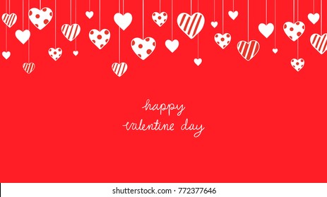 Vector illustration template banner background design cute little heart and word fall in love for Valentine day on red color.Draw doodle style.
