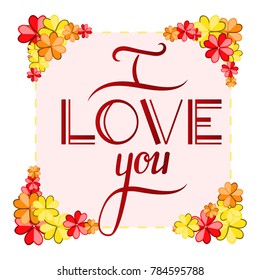 Vector illustration template banner background with lettering I love you for happy Valentine day. 