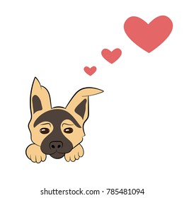 Vector illustration template banner background design hearts and dog for postcard for Valentine day or for banner for exhibition of dogs
