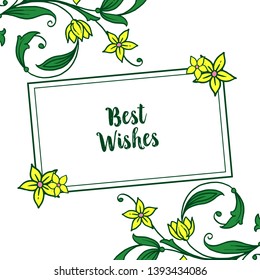 Vector illustration template best wishes with frame flower yellow and leaf green hand drawn