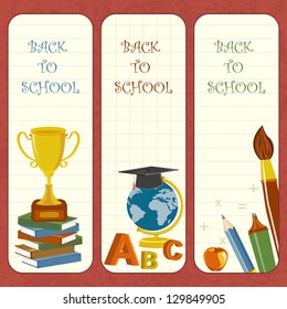 vector illustration of template for bookmark with school stationery
