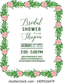 Vector illustration template bridal shower with various texture of pink flower frame