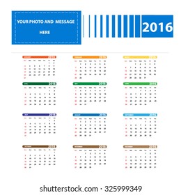 Vector illustration; Template Calendar, 2016. Can be used in print advertising and public relations.