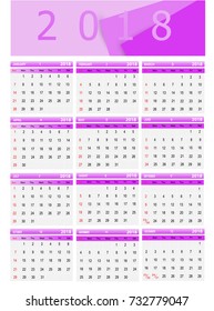 Vector illustration; Template Calendar, 2018. Can be used in print advertising and public relations.