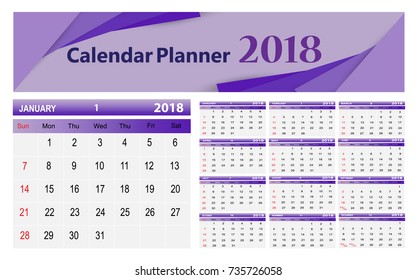 Vector illustration; Template Calendar, 2018. Can be used in print advertising and public relations.