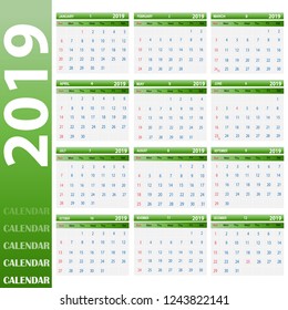 Vector illustration; Template Calendar, 2019. Can be used in print advertising and public relations.