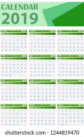 Vector illustration; Template Calendar, 2019. Can be used in print advertising and public relations.