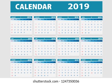 Vector illustration; Template Calendar, 2019. Can be used in print advertising and public relations.