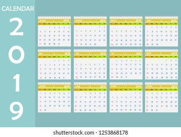 Vector illustration; Template Calendar, 2019. Can be used in print advertising and public relations.