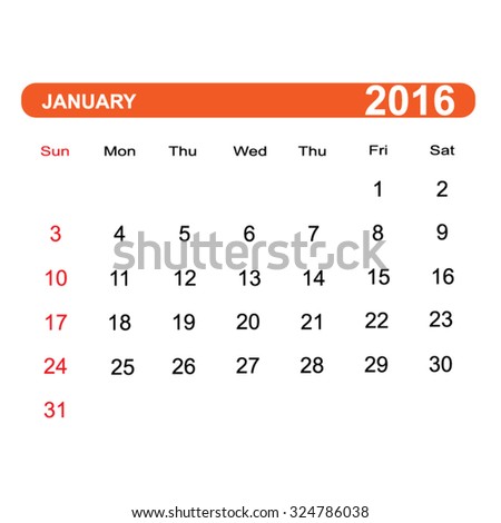 Vector illustration; Template Calendar January, 2016. Can be used in print advertising and public relations.