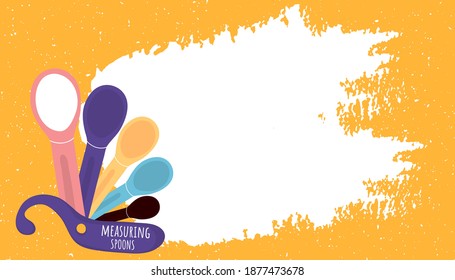 Ilustración vectorial. Tarjeta de plantilla para panadería. Composición con vitral de madera, utensilios y herramientas de cocción, harina de tinta. Cartel de bienvenida