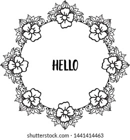 Vector illustration template card hello with cute flower frame