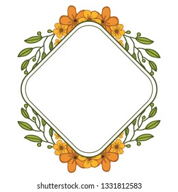 Vector illustration template card with orange flower frames blooms hand drawn