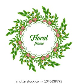 Vector illustration template card with ornate frame floral foliage green hand drawn