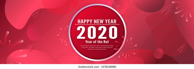 Vector illustration template for celebration of new year 2020. Modern abstract gradient background in liquid and fluid style. Trend design of the world.