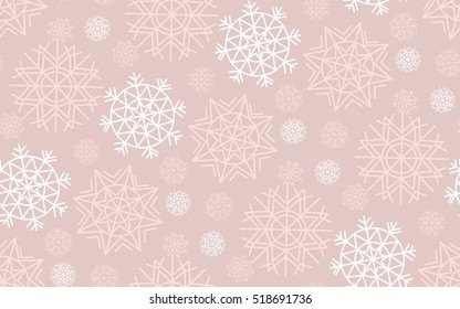 Vector illustration, template for Christmas greeting. Seamless pale tender color pattern of abstract geometry snow flakes. Christmas backdrop. Winter pattern. Season Holiday pattern
