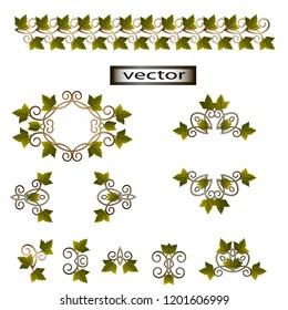 Vector illustration template classic of Baroque leaf ornaments set of patterns for frame decoration or printing green emerald and blue with gold isolated on white background.