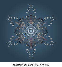 Vector illustration. Template for cover, poster, t-shirt or tattoo. Hand drawn antistress snowflake. Winter coloring pages for adult art therapy.