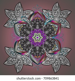 Vector illustration. Template for cover, poster, t-shirt or tattoo. Hand drawn antistress snowflake. Winter coloring pages for adult art therapy.