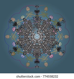 Vector illustration. Template for cover, poster, t-shirt or tattoo. Hand drawn antistress snowflake. Winter coloring pages for adult art therapy.
