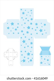 A vector illustration of a template for creating a gift box. Blue with stars.