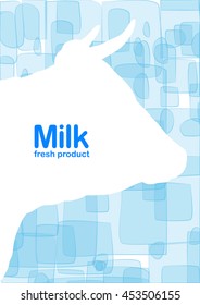 Vector illustration: Template for dairies promotion with  silhouette of cow on abstract background.