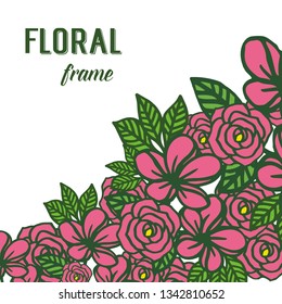 Vector illustration template with decor crowd frame floral pink roses hand drawn